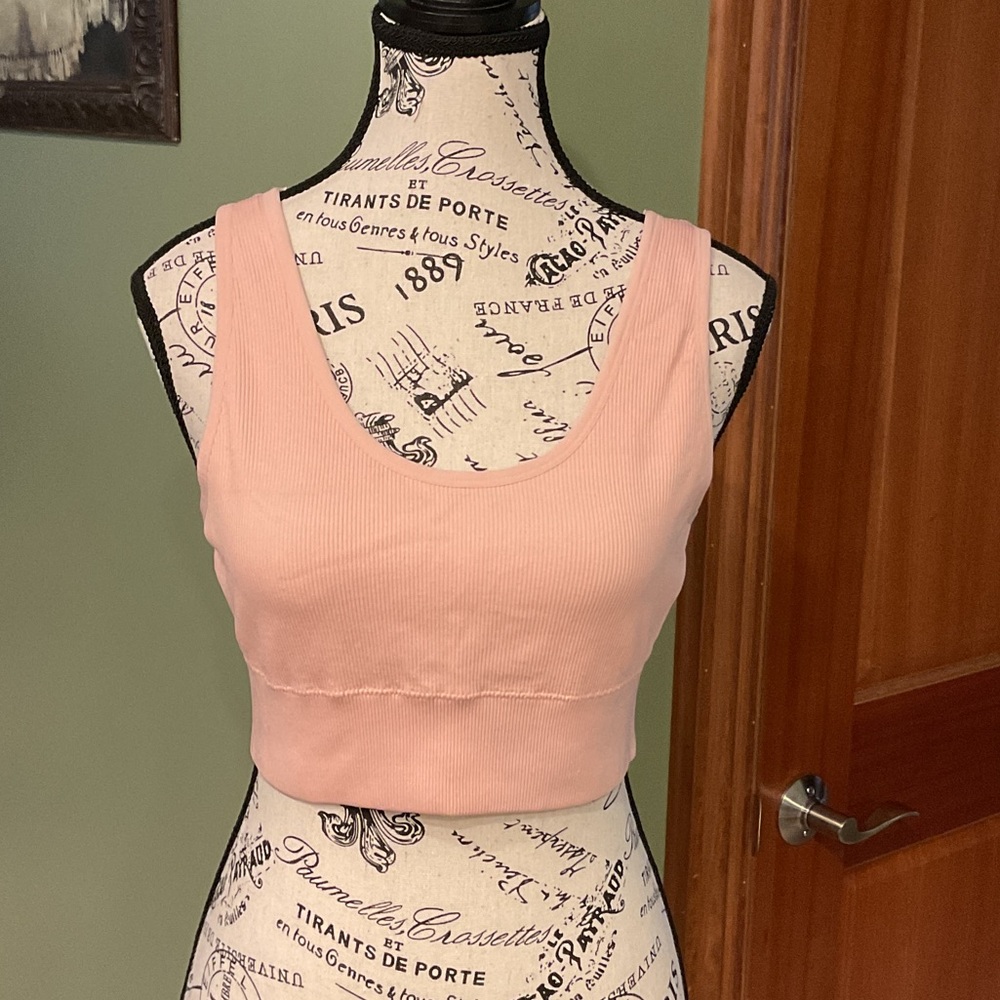 Alya Blush Ribbed Crop Top/Bra, Size L
